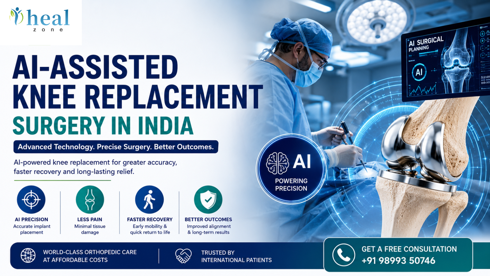 AI-Assisted Knee Replacement Surgery in India | Cost, Benefits & Top Hospitals | HealZone